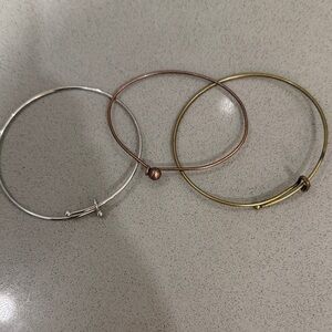 Elegant Trio Bangle Set - Silver, Copper, and Gold